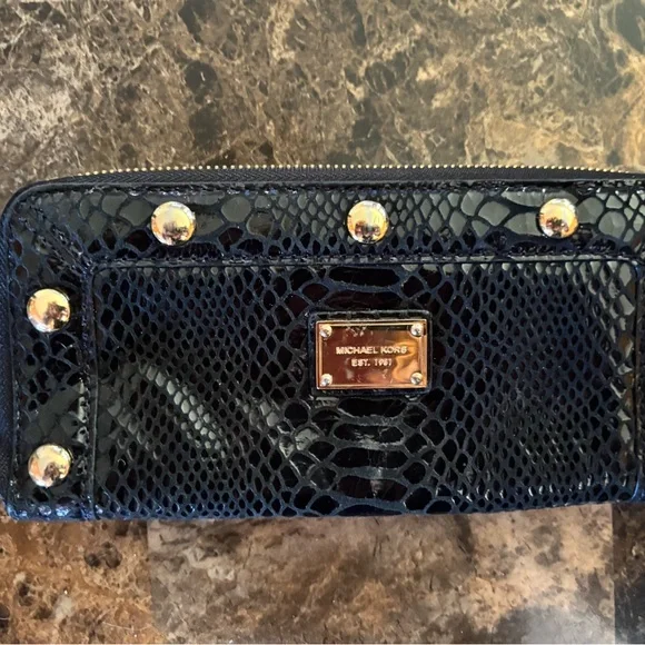 Michael Kors Black Snakeskin Wallet with Gold Accents - Picture 2 of 5